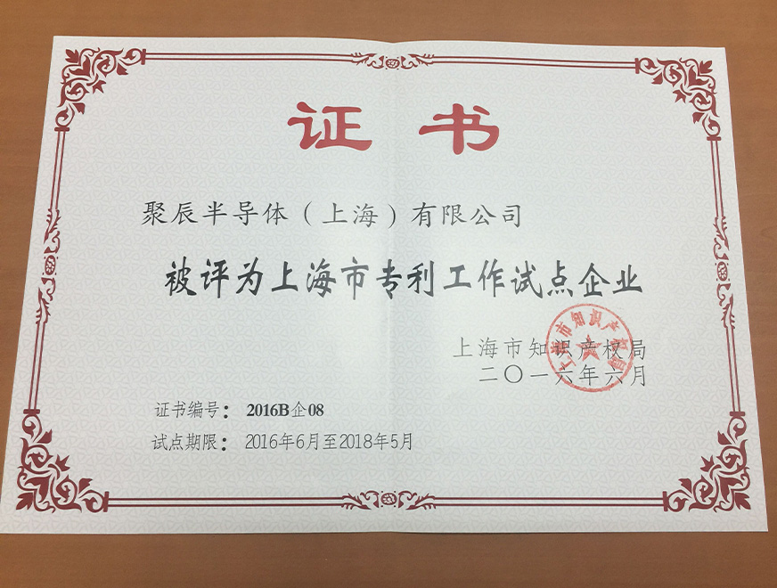  2016年j9九游会获得上海市专利工作试点企业